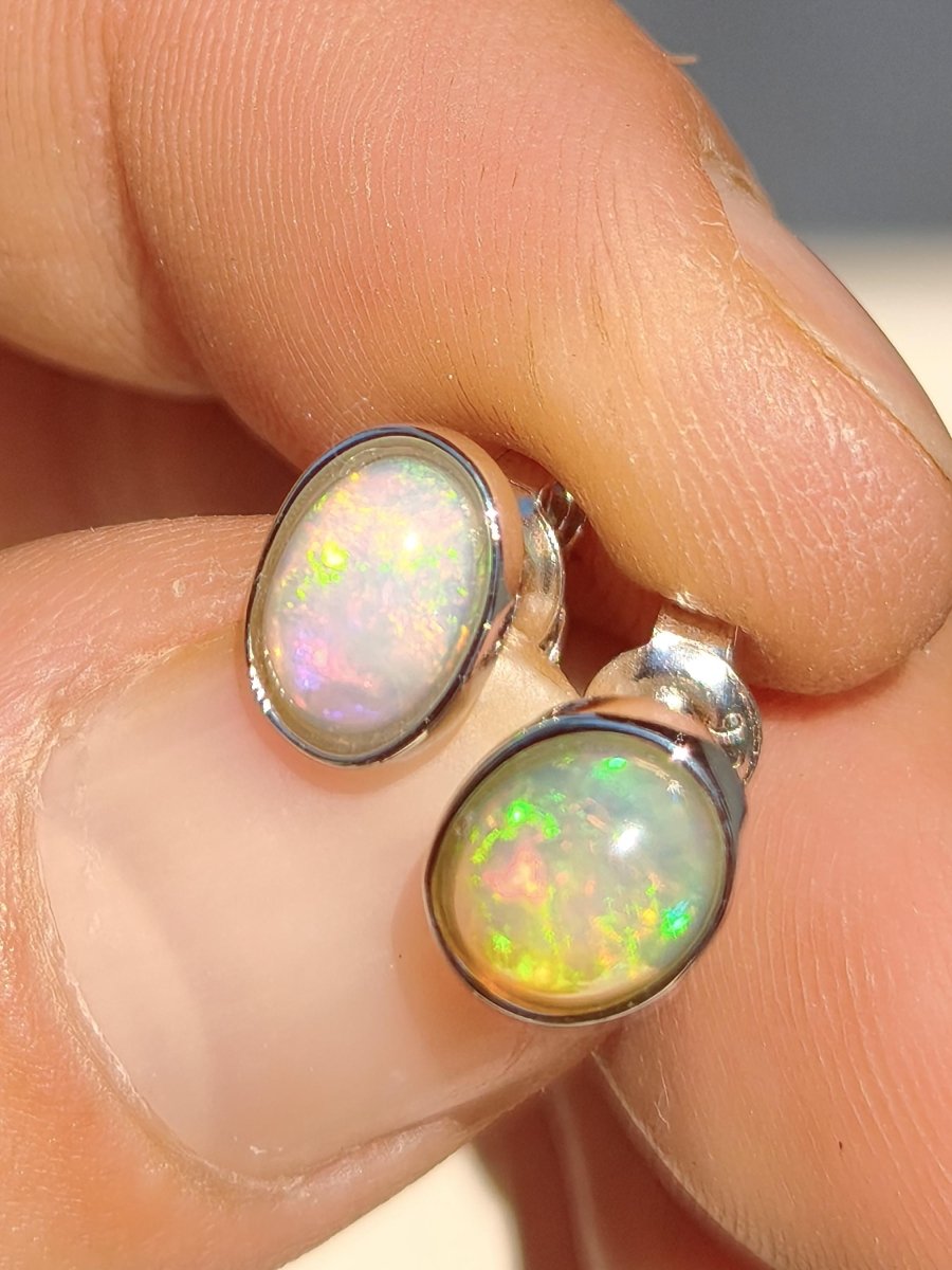 Ethiopian Opal AAA - 925 Sterling Silber Ohrstecker bunt Ohrringe Edelstein Heilstein Energie Frau Geschenk Schmuck Hochwertig Edel Rarität - Art of Nature Berlin