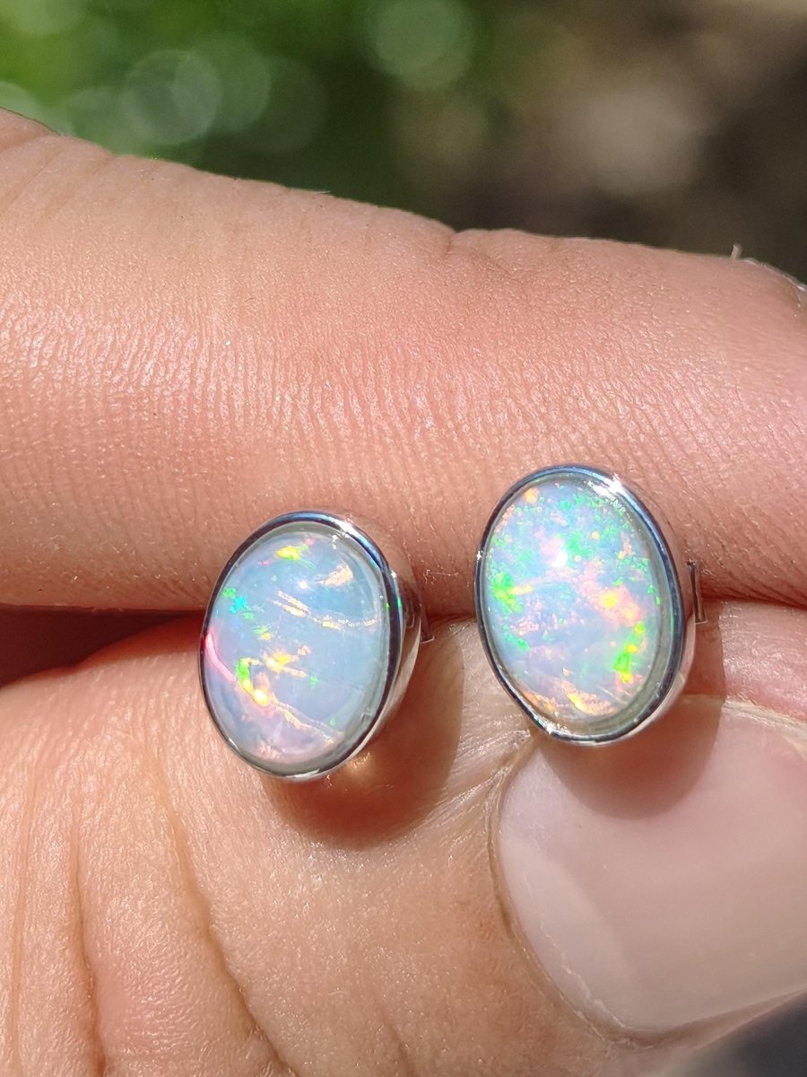 Ethiopian Opal AAA - 925 Sterling Silber Ohrstecker bunt Ohrringe Edelstein Heilstein Energie Frau Geschenk Schmuck Hochwertig Edel Rarität - Art of Nature Berlin