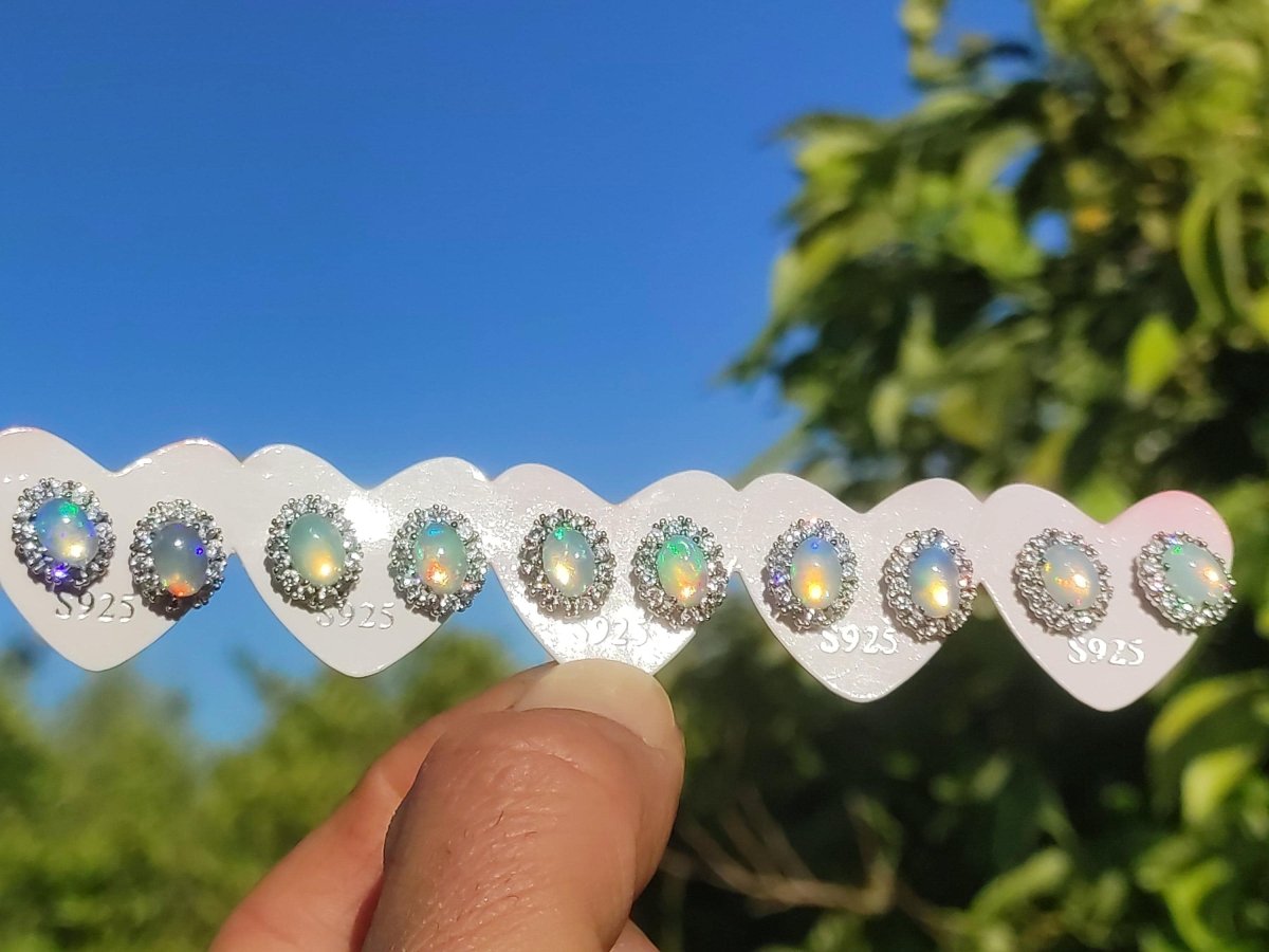 Ethiopian Opal AAA - 925 Sterling Silber Ohrstecker bunt Ohrringe Edelstein Heilstein Energie Frau Geschenk Schmuck Hochwertig Edel Rarität - Art of Nature Berlin