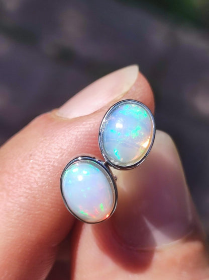 Ethiopian Opal AAA - 925 Sterling Silber Ohrstecker bunt Ohrringe Edelstein Heilstein Energie Frau Geschenk Schmuck Hochwertig Edel Rarität - Art of Nature Berlin