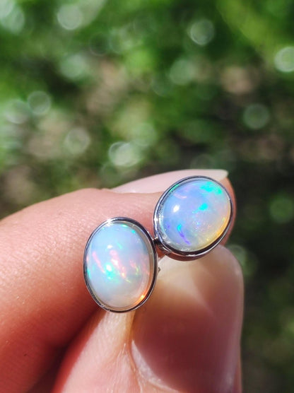 Ethiopian Opal AAA - 925 Sterling Silber Ohrstecker bunt Ohrringe Edelstein Heilstein Energie Frau Geschenk Schmuck Hochwertig Edel Rarität - Art of Nature Berlin