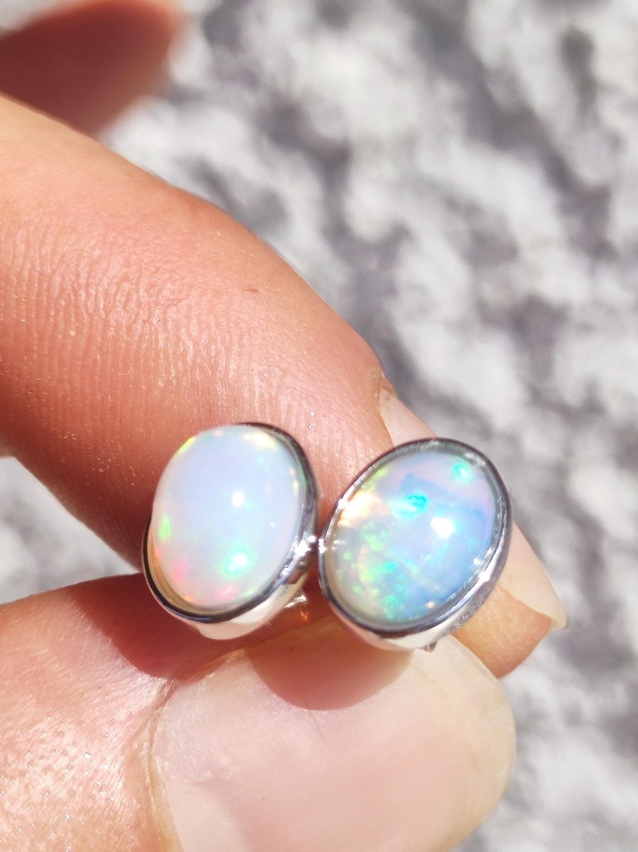 Ethiopian Opal AAA - 925 Sterling Silber Ohrstecker bunt Ohrringe Edelstein Heilstein Energie Frau Geschenk Schmuck Hochwertig Edel Rarität - Art of Nature Berlin