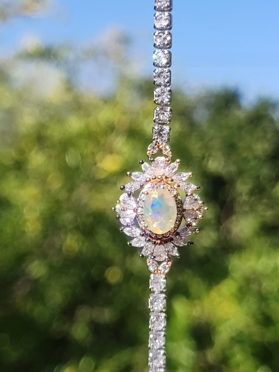 Ethiopian Opal AAA Edelstein Armband 925 Silber Natur opalisierend Heilstein Kristall Rarität Vintage Geschenk Mann Frau Freundin Oma Edel - Art of Nature Berlin