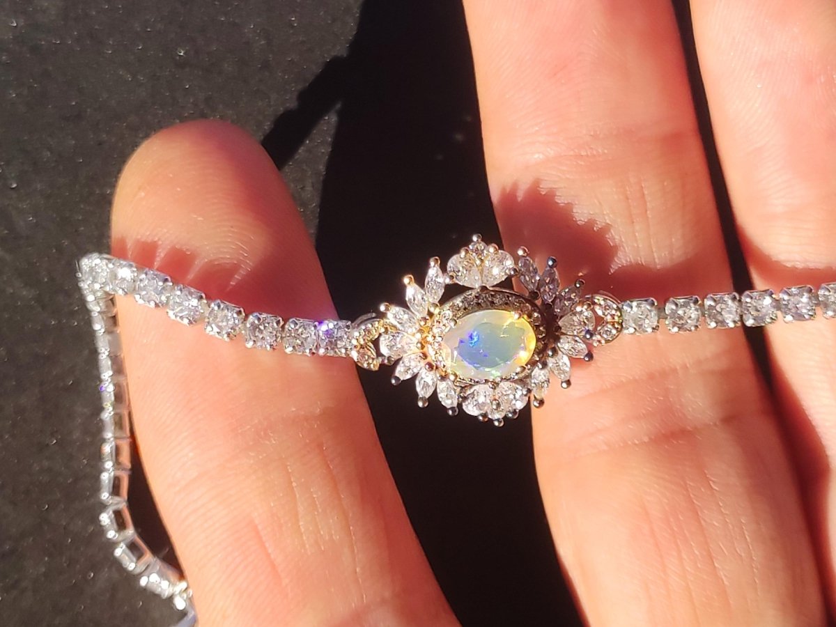 Ethiopian Opal AAA Edelstein Armband 925 Silber Natur opalisierend Heilstein Kristall Rarität Vintage Geschenk Mann Frau Freundin Oma Edel - Art of Nature Berlin