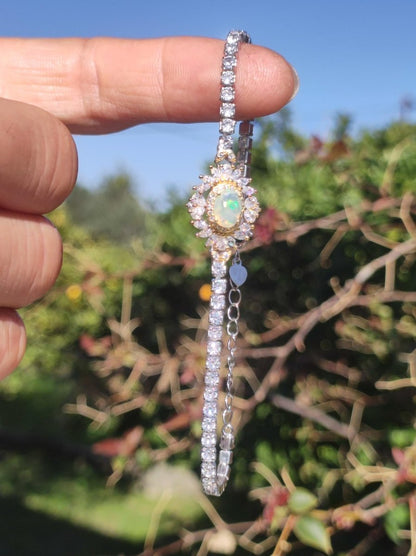 Ethiopian Opal AAA Edelstein Armband 925 Silber Natur opalisierend Heilstein Kristall Rarität Vintage Geschenk Mann Frau Freundin Oma Edel - Art of Nature Berlin