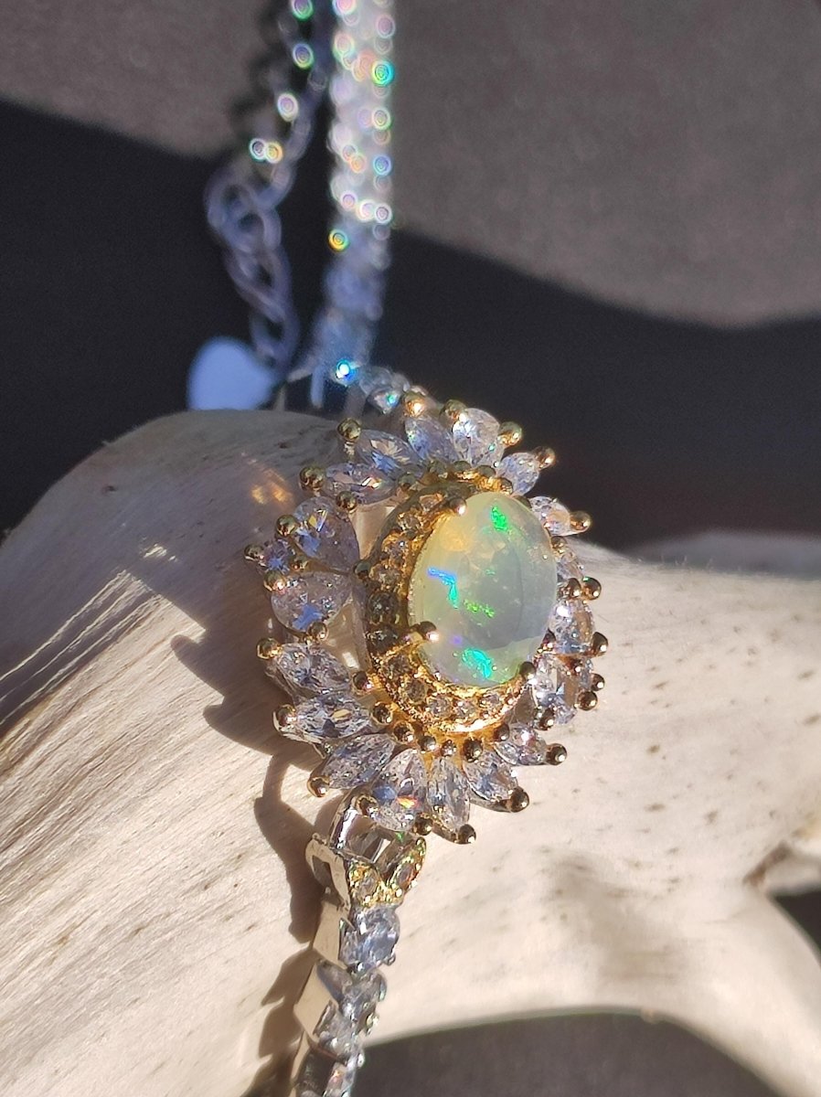 Ethiopian Opal AAA Edelstein Armband 925 Silber Natur opalisierend Heilstein Kristall Rarität Vintage Geschenk Mann Frau Freundin Oma Edel - Art of Nature Berlin