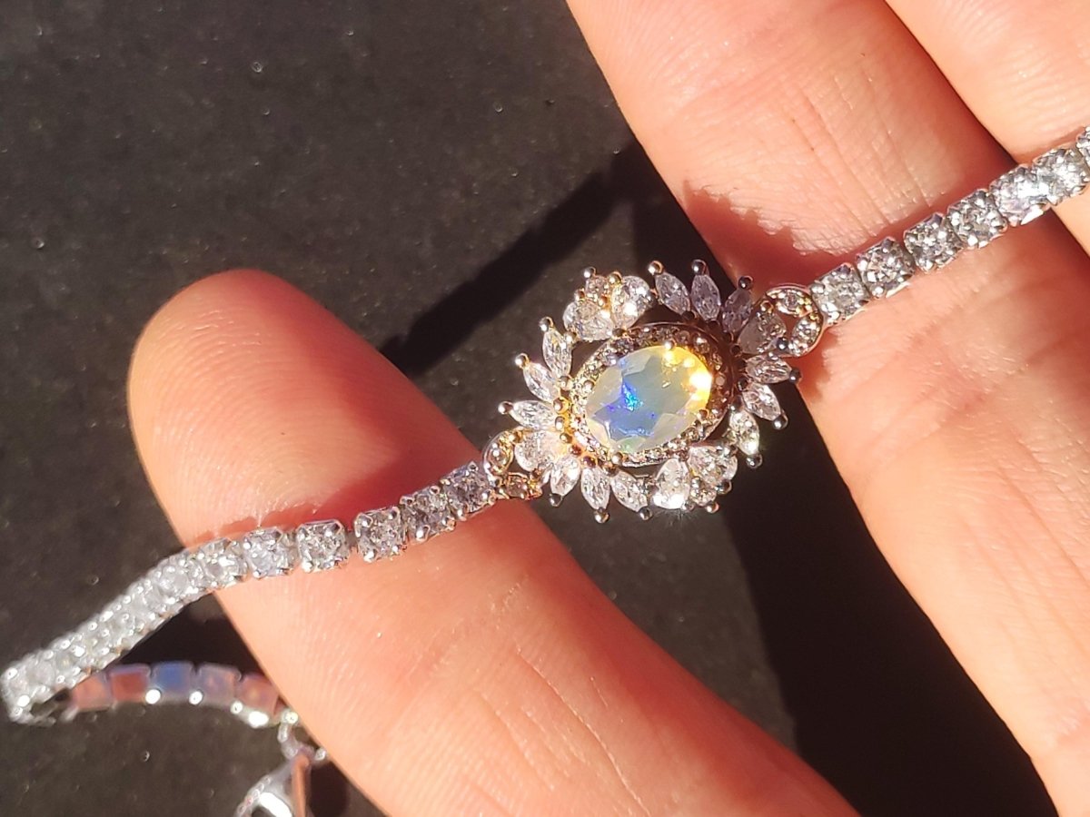 Ethiopian Opal AAA Edelstein Armband 925 Silber Natur opalisierend Heilstein Kristall Rarität Vintage Geschenk Mann Frau Freundin Oma Edel - Art of Nature Berlin