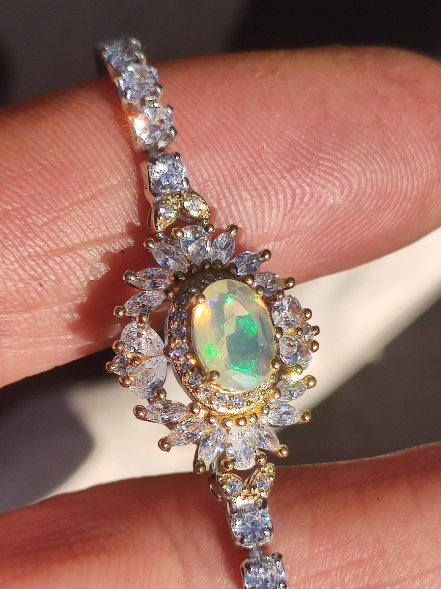 Ethiopian Opal AAA Edelstein Armband 925 Silber Natur opalisierend Heilstein Kristall Rarität Vintage Geschenk Mann Frau Freundin Oma Edel - Art of Nature Berlin