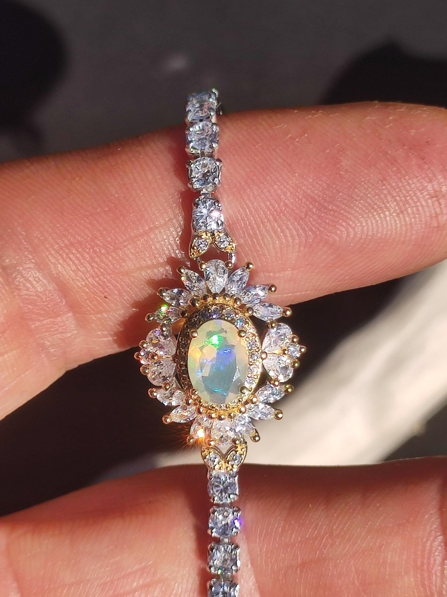 Ethiopian Opal AAA Edelstein Armband 925 Silber Natur opalisierend Heilstein Kristall Rarität Vintage Geschenk Mann Frau Freundin Oma Edel - Art of Nature Berlin