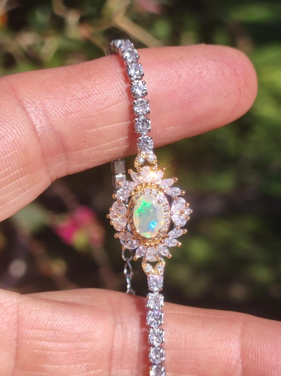 Ethiopian Opal AAA Edelstein Armband 925 Silber Natur opalisierend Heilstein Kristall Rarität Vintage Geschenk Mann Frau Freundin Oma Edel - Art of Nature Berlin