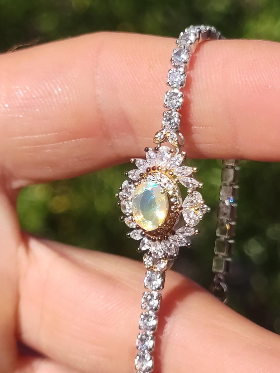 Ethiopian Opal AAA Edelstein Armband 925 Silber Natur opalisierend Heilstein Kristall Rarität Vintage Geschenk Mann Frau Freundin Oma Edel - Art of Nature Berlin