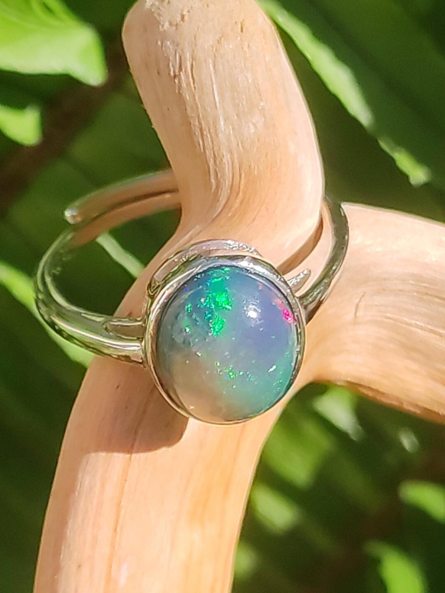 Ethiopian Opal blau AAA - 925 Silber Ring verstellbar - Edelstein Heilstein Energie Kraft Vintage Frau Schmuck Edel Geschenk Sie Frau Mutter - Art of Nature Berlin