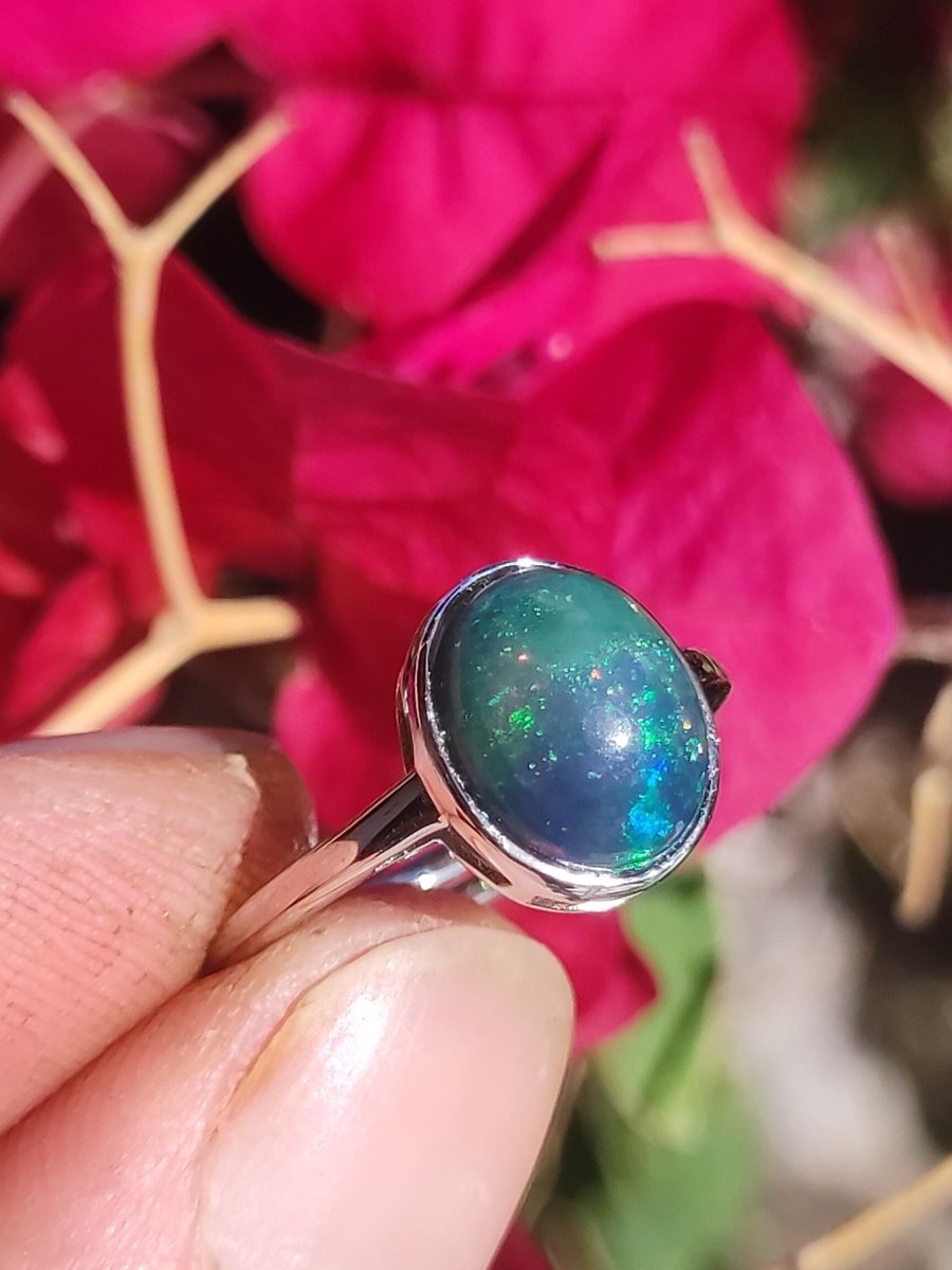 Ethiopian Opal blau AAA - 925 Silber Ring verstellbar - Edelstein Heilstein Energie Kraft Vintage Frau Schmuck Edel Geschenk Sie Frau Mutter - Art of Nature Berlin