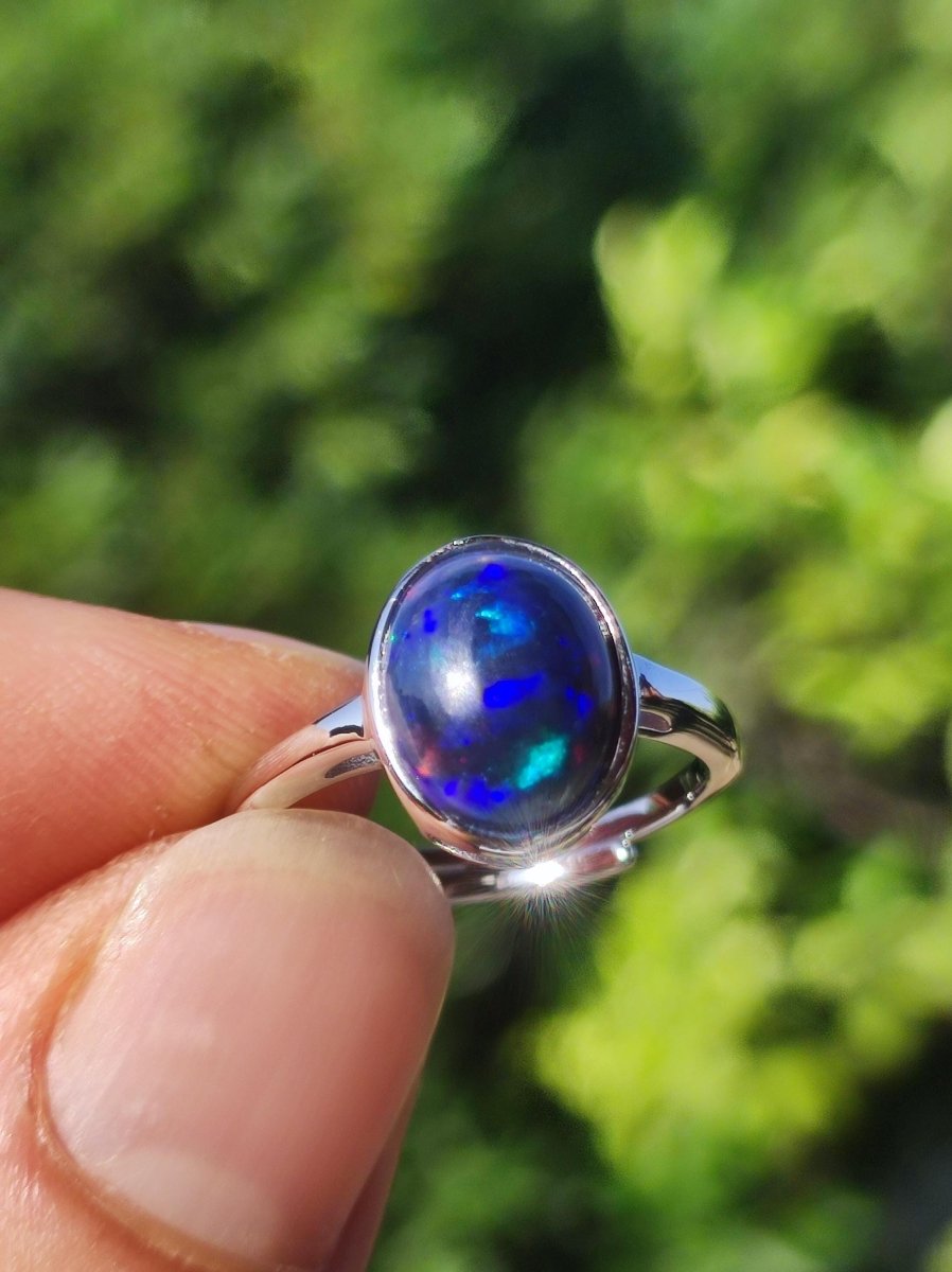 Ethiopian Opal blau AAA - 925 Silber Ring verstellbar - Edelstein Heilstein Energie Kraft Vintage Frau Schmuck Edel Geschenk Sie Frau Mutter - Art of Nature Berlin
