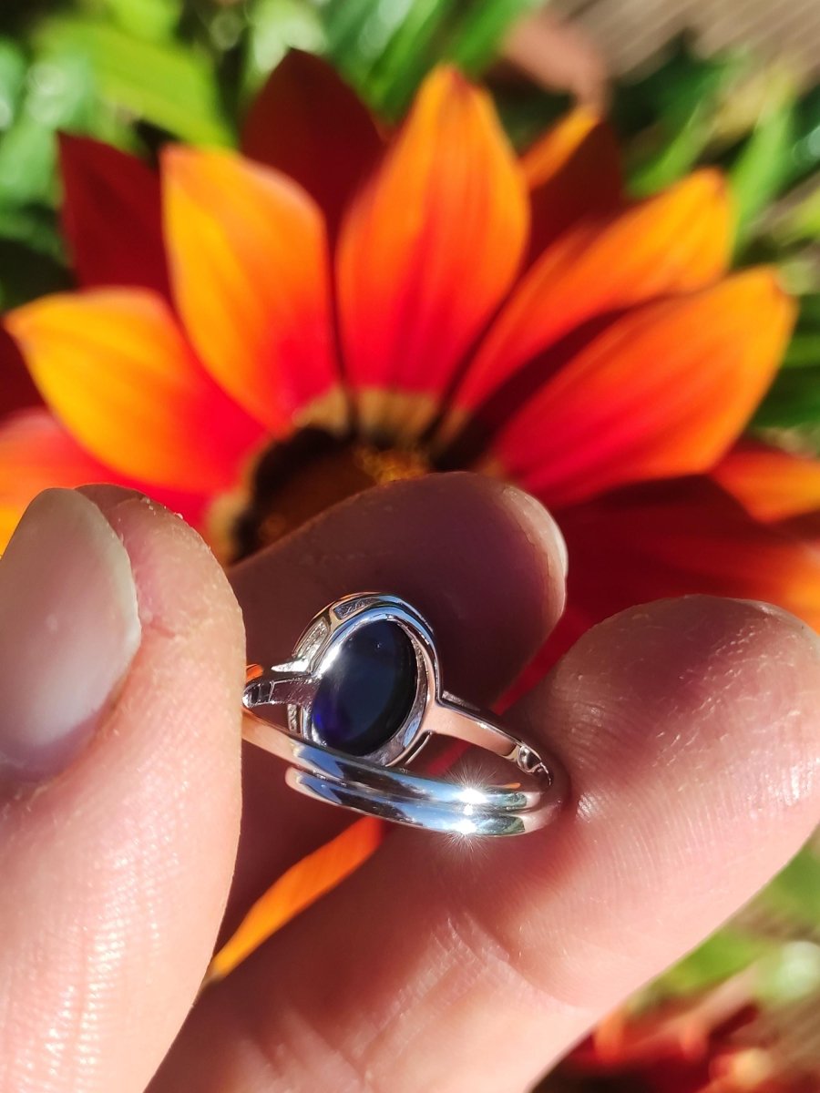 Ethiopian Opal blau AAA - 925 Silber Ring verstellbar - Edelstein Heilstein Energie Kraft Vintage Frau Schmuck Edel Geschenk Sie Frau Mutter - Art of Nature Berlin