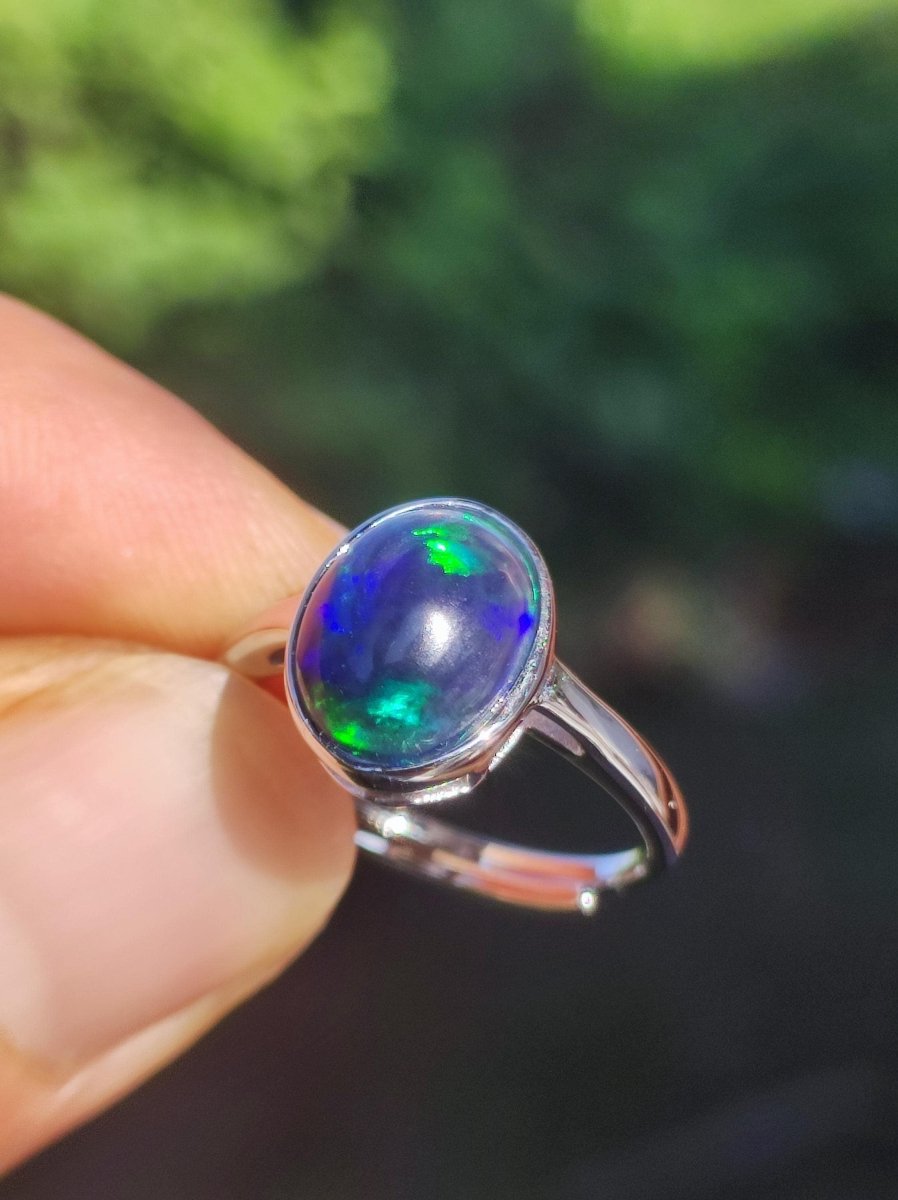 Ethiopian Opal blau AAA - 925 Silber Ring verstellbar - Edelstein Heilstein Energie Kraft Vintage Frau Schmuck Edel Geschenk Sie Frau Mutter - Art of Nature Berlin