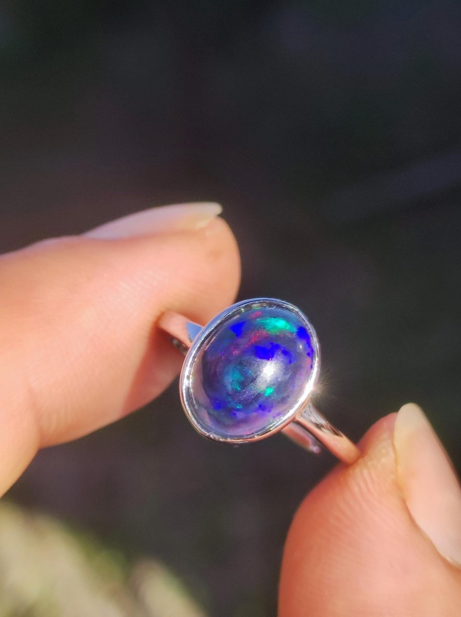 Ethiopian Opal blau AAA - 925 Silber Ring verstellbar - Edelstein Heilstein Energie Kraft Vintage Frau Schmuck Edel Geschenk Sie Frau Mutter - Art of Nature Berlin