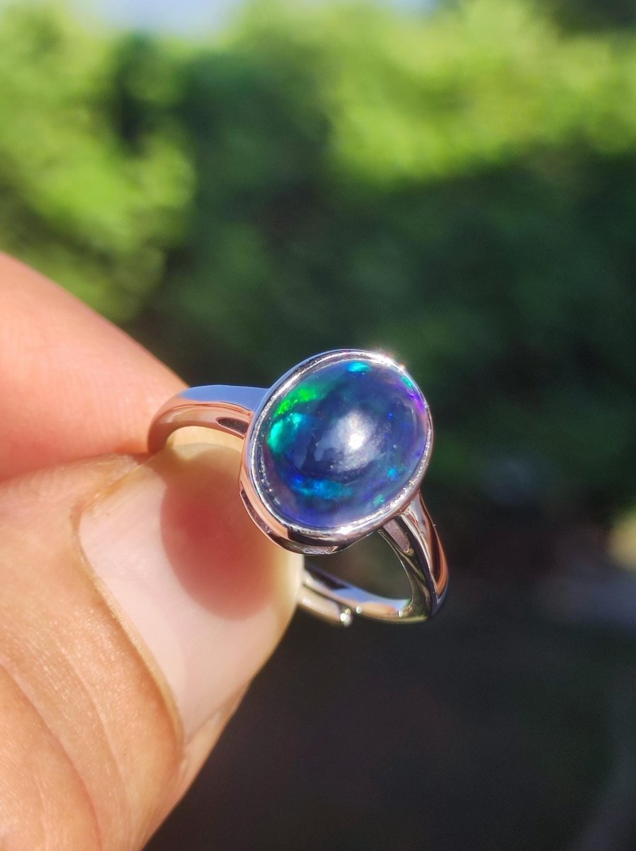 Ethiopian Opal blau AAA - 925 Silber Ring verstellbar - Edelstein Heilstein Energie Kraft Vintage Frau Schmuck Edel Geschenk Sie Frau Mutter - Art of Nature Berlin