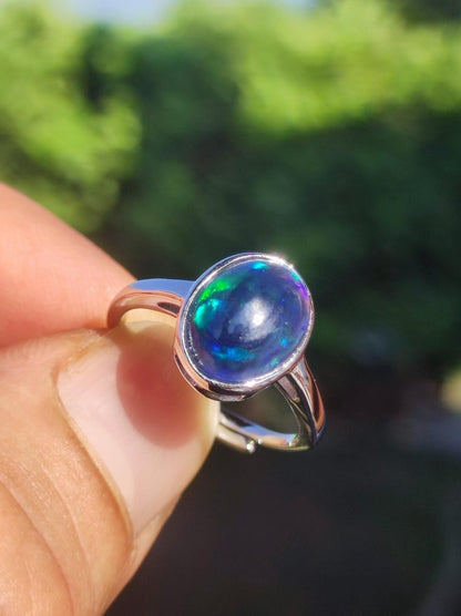 Ethiopian Opal blau AAA - 925 Silber Ring verstellbar - Edelstein Heilstein Energie Kraft Vintage Frau Schmuck Edel Geschenk Sie Frau Mutter - Art of Nature Berlin
