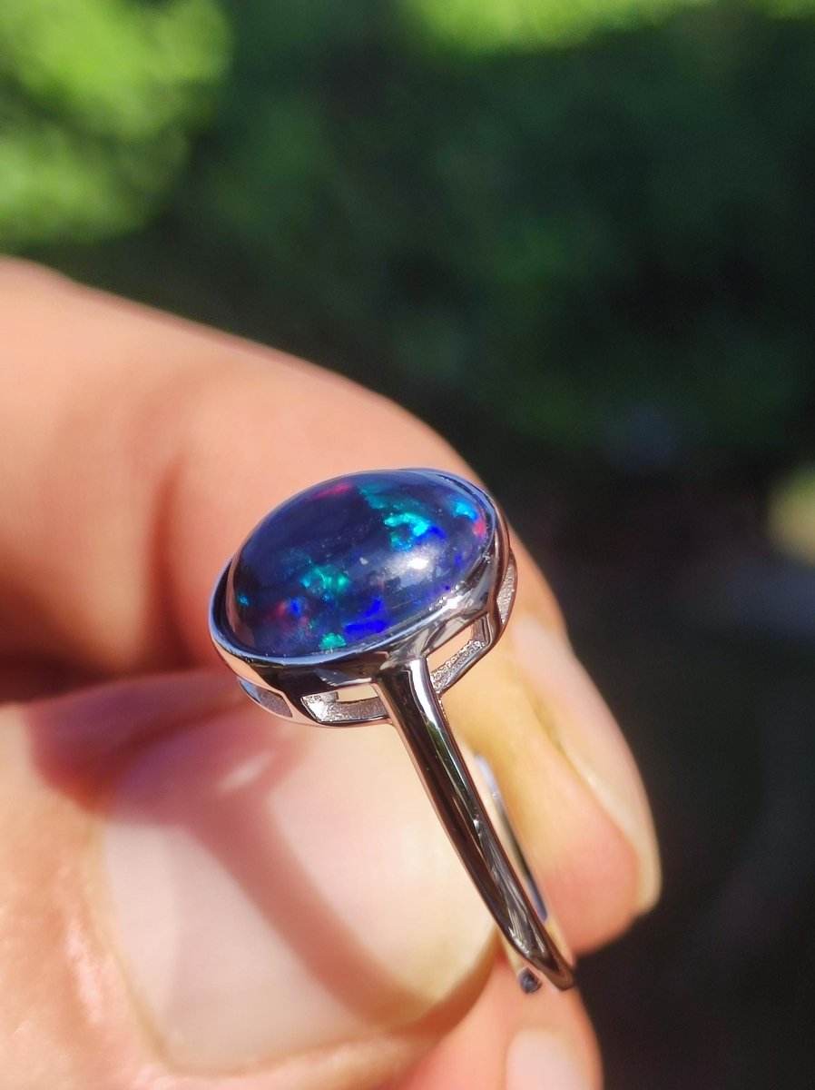 Ethiopian Opal blau AAA - 925 Silber Ring verstellbar - Edelstein Heilstein Energie Kraft Vintage Frau Schmuck Edel Geschenk Sie Frau Mutter - Art of Nature Berlin