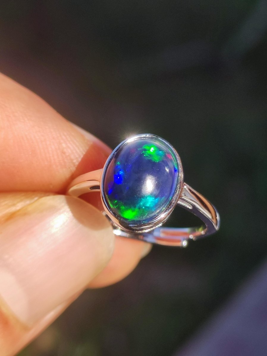 Ethiopian Opal blau AAA - 925 Silber Ring verstellbar - Edelstein Heilstein Energie Kraft Vintage Frau Schmuck Edel Geschenk Sie Frau Mutter - Art of Nature Berlin