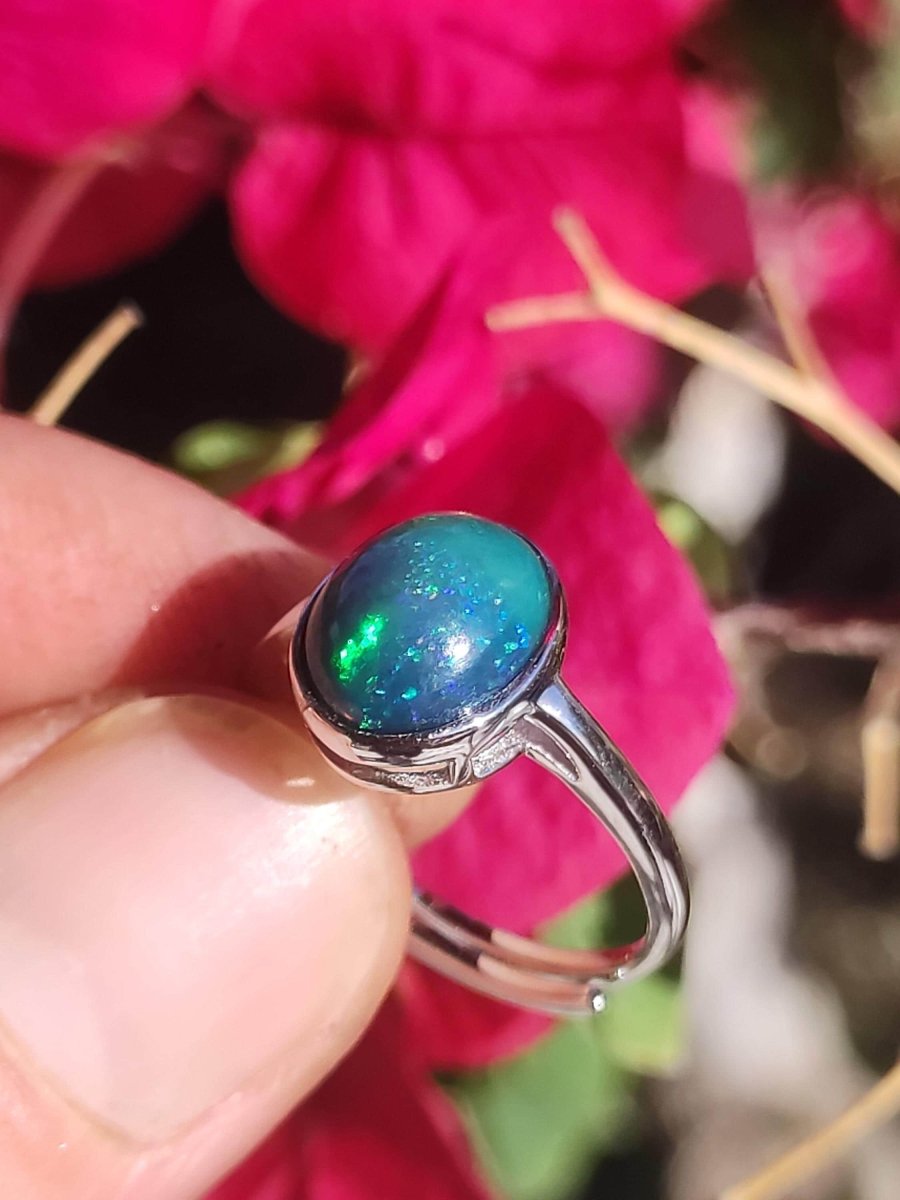 Ethiopian Opal blau AAA - 925 Silber Ring verstellbar - Edelstein Heilstein Energie Kraft Vintage Frau Schmuck Edel Geschenk Sie Frau Mutter - Art of Nature Berlin