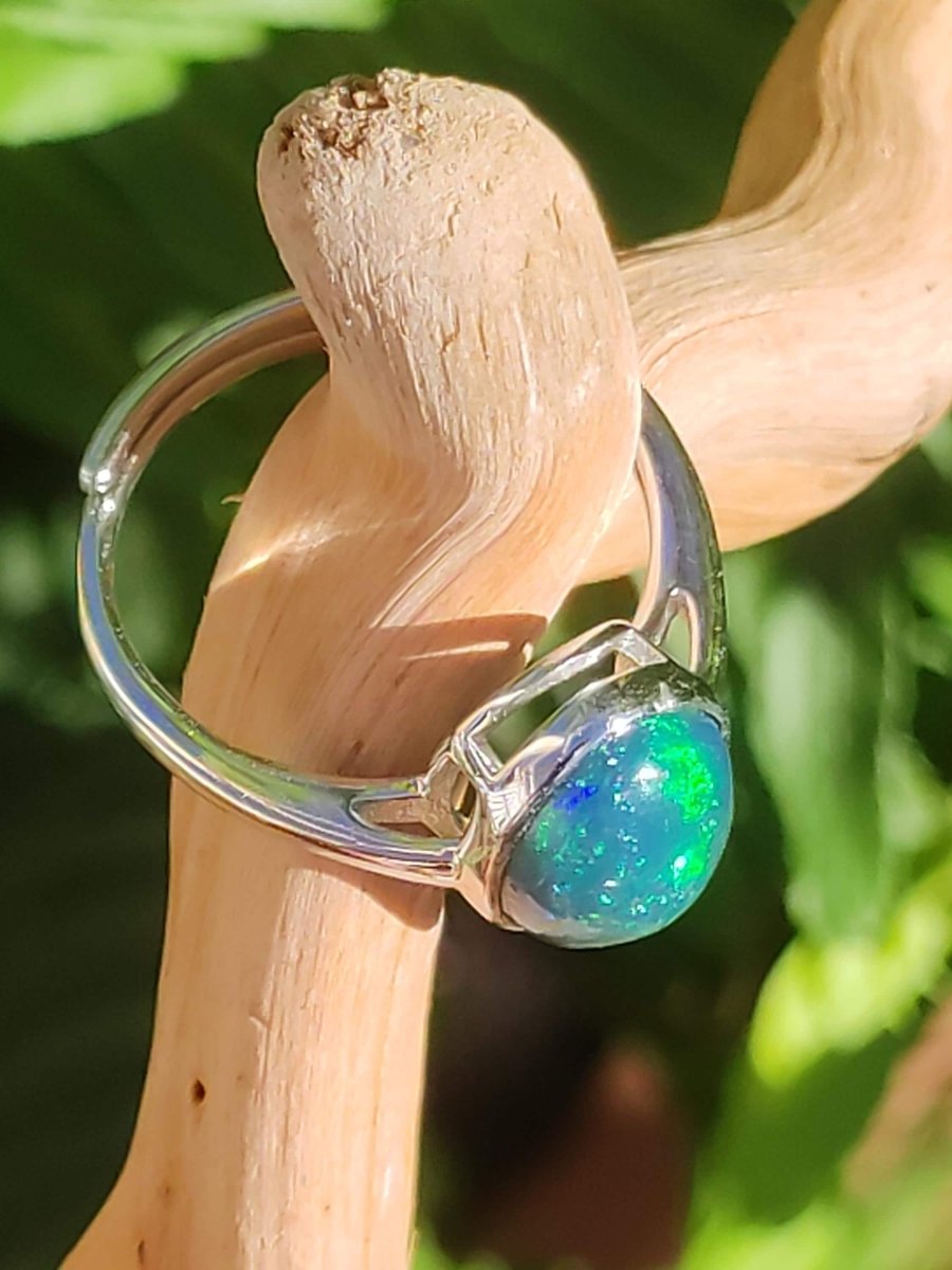 Ethiopian Opal blau AAA - 925 Silber Ring verstellbar - Edelstein Heilstein Energie Kraft Vintage Frau Schmuck Edel Geschenk Sie Frau Mutter - Art of Nature Berlin