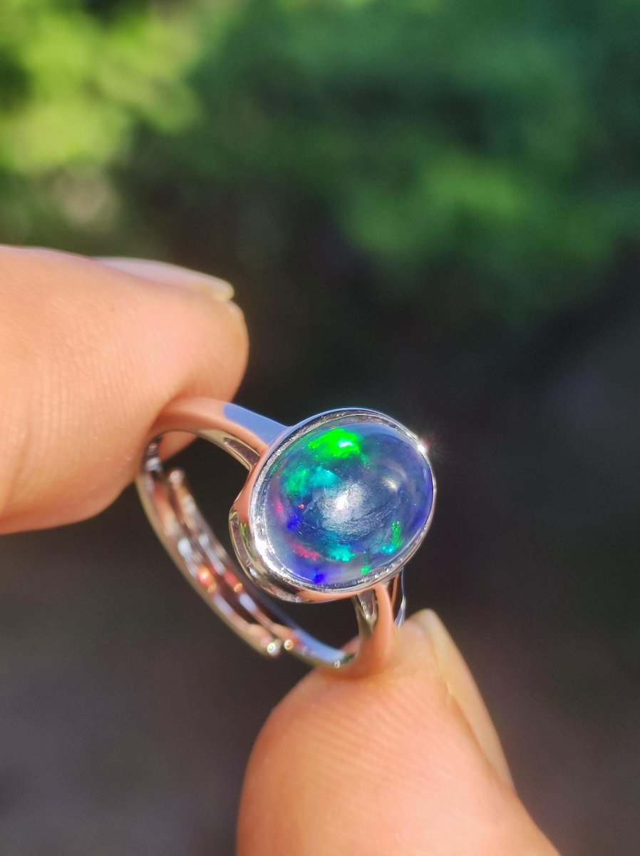 Ethiopian Opal blau AAA - 925 Silber Ring verstellbar - Edelstein Heilstein Energie Kraft Vintage Frau Schmuck Edel Geschenk Sie Frau Mutter - Art of Nature Berlin