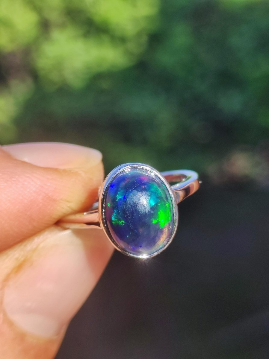 Ethiopian Opal blau AAA - 925 Silber Ring verstellbar - Edelstein Heilstein Energie Kraft Vintage Frau Schmuck Edel Geschenk Sie Frau Mutter - Art of Nature Berlin