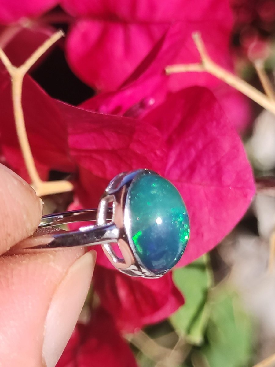 Ethiopian Opal blau AAA - 925 Silber Ring verstellbar - Edelstein Heilstein Energie Kraft Vintage Frau Schmuck Edel Geschenk Sie Frau Mutter - Art of Nature Berlin