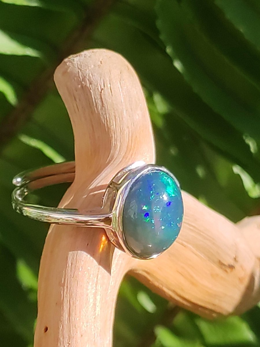 Ethiopian Opal blau AAA - 925 Silber Ring verstellbar - Edelstein Heilstein Energie Kraft Vintage Frau Schmuck Edel Geschenk Sie Frau Mutter - Art of Nature Berlin