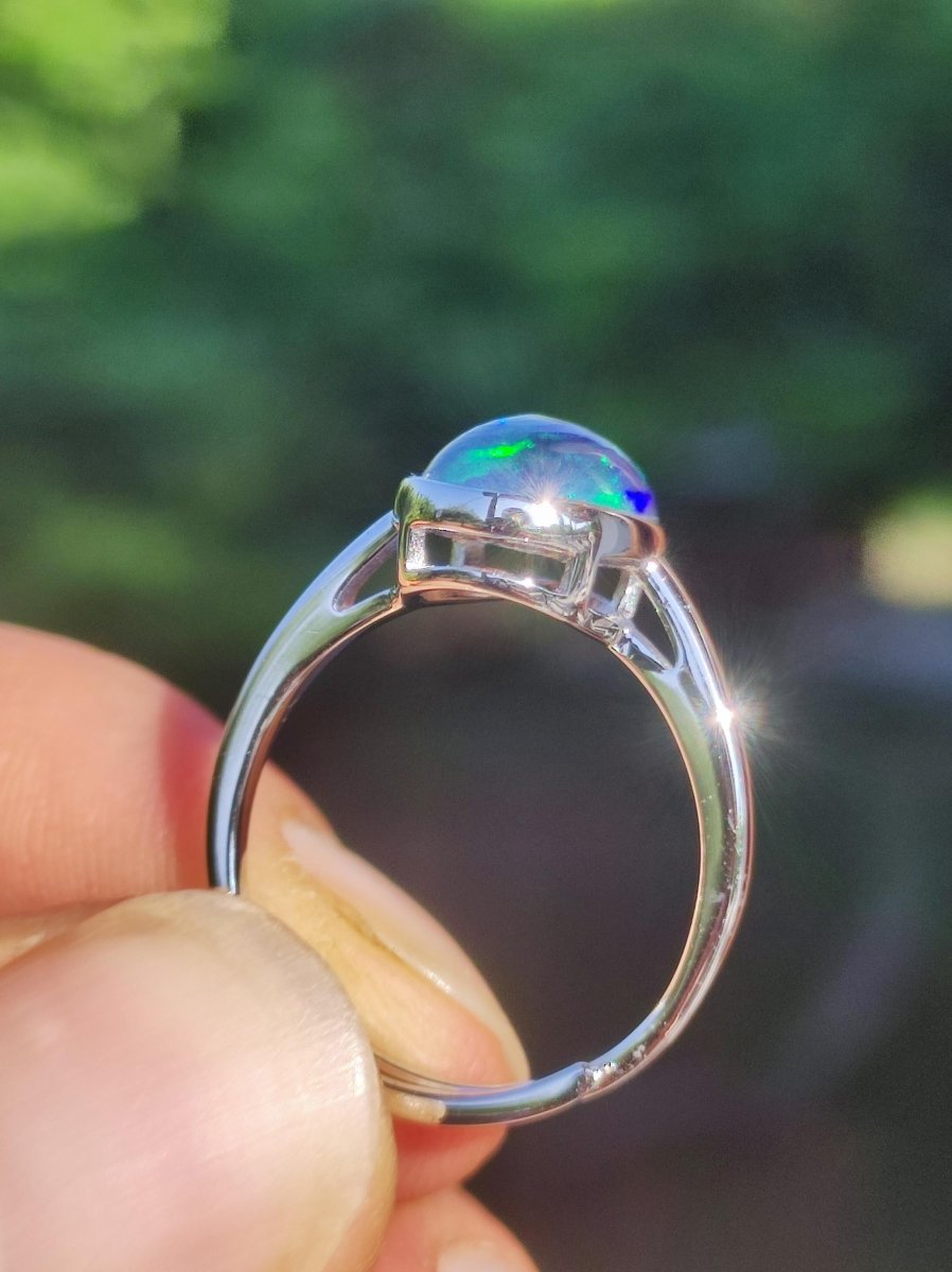 Ethiopian Opal blau AAA - 925 Silber Ring verstellbar - Edelstein Heilstein Energie Kraft Vintage Frau Schmuck Edel Geschenk Sie Frau Mutter - Art of Nature Berlin