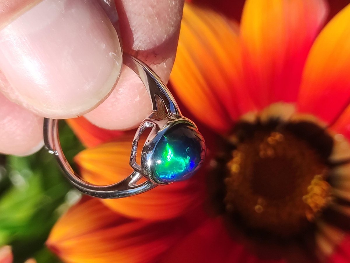 Ethiopian Opal blau AAA - 925 Silber Ring verstellbar - Edelstein Heilstein Energie Kraft Vintage Frau Schmuck Edel Geschenk Sie Frau Mutter - Art of Nature Berlin