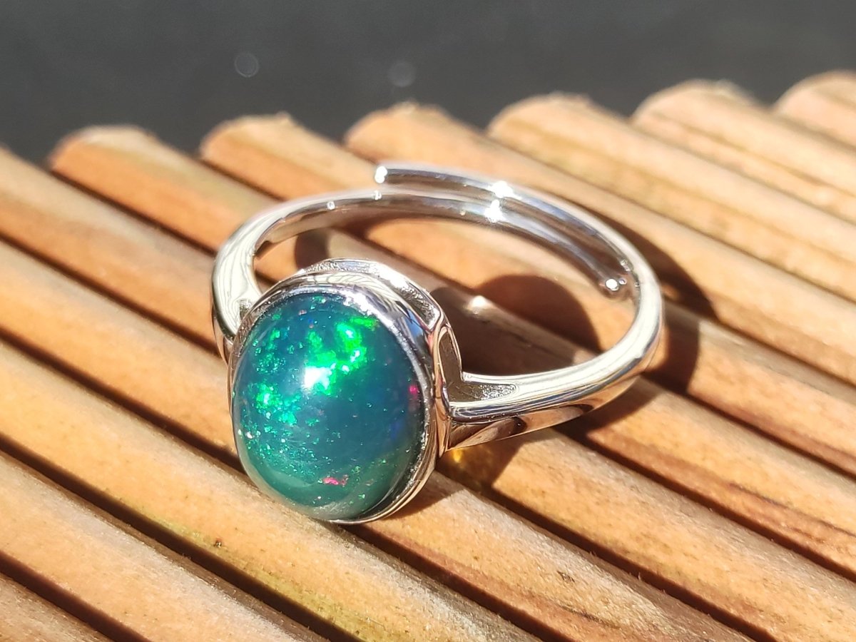 Ethiopian Opal blau AAA - 925 Silber Ring verstellbar - Edelstein Heilstein Energie Kraft Vintage Frau Schmuck Edel Geschenk Sie Frau Mutter - Art of Nature Berlin