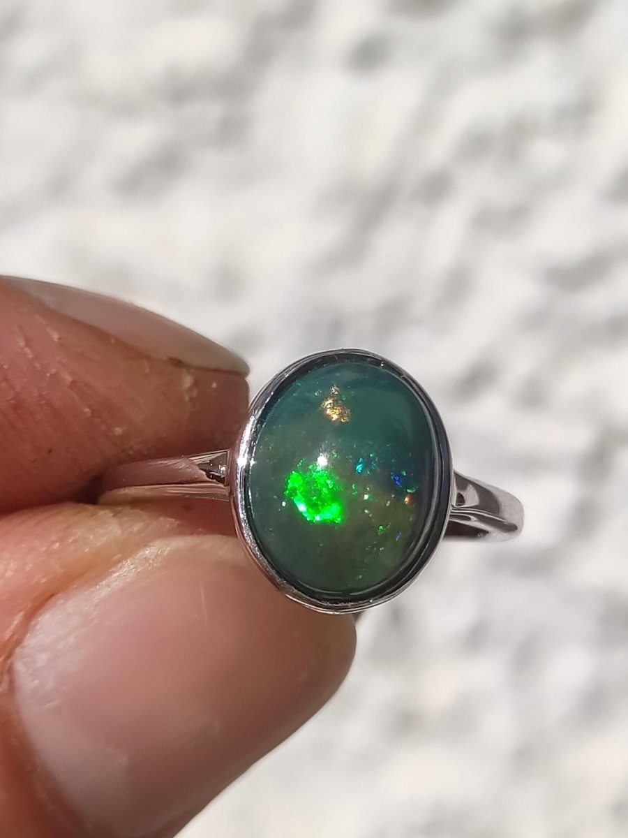 Ethiopian Opal blau AAA - 925 Silber Ring verstellbar - Edelstein Heilstein Energie Kraft Vintage Frau Schmuck Edel Geschenk Sie Frau Mutter - Art of Nature Berlin