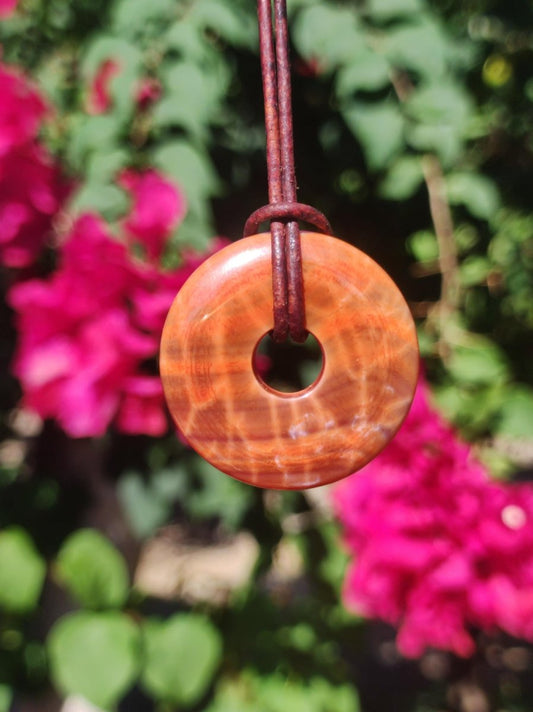 Feuerachat ~ Donut 30mm ~ Edelstein Kette ~HIPPIE ~GOA ~Boho ~Tibet ~Ethno ~Nature ~Donut ~Schutzsymbol ~Heilstein ~Rairtät - Art of Nature Berlin