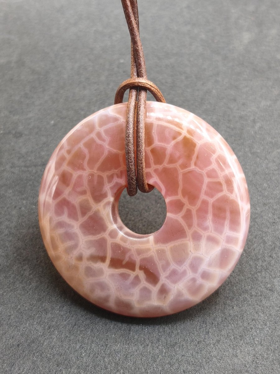 Feuerachat ~ Donut 40mm Edelstein Kette rot Natur HIPPIE GOA Boho Heilstein Kristalle Schmuck Anhänger Mann Frau Kind Geschenk Er Sie - Art of Nature Berlin
