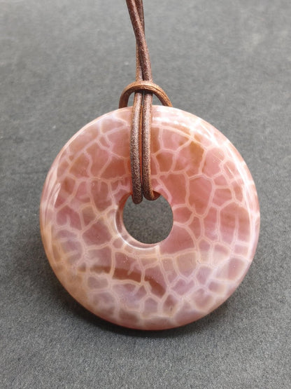 Feuerachat ~ Donut 40mm Edelstein Kette rot Natur HIPPIE GOA Boho Heilstein Kristalle Schmuck Anhänger Mann Frau Kind Geschenk Er Sie - Art of Nature Berlin