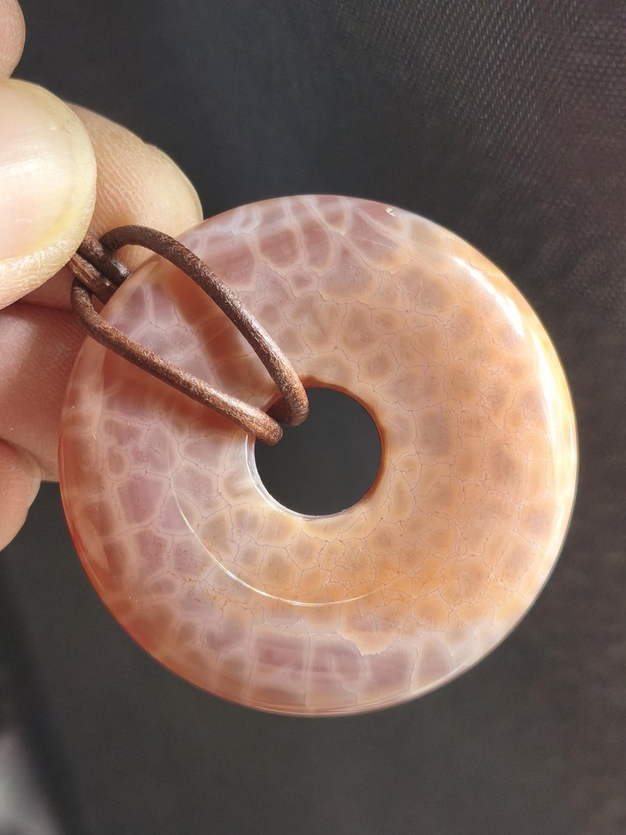 Feuerachat ~ Donut 40mm Edelstein Kette rot Natur HIPPIE GOA Boho Heilstein Kristalle Schmuck Anhänger Mann Frau Kind Geschenk Er Sie - Art of Nature Berlin