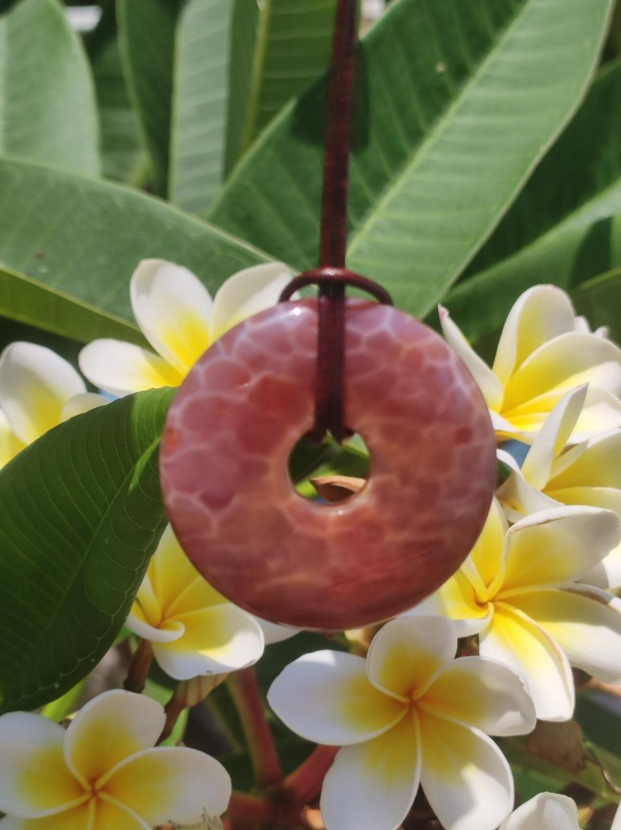 Feuerachat ~ Donut 40mm Edelstein Kette rot Natur HIPPIE GOA Boho Heilstein Kristalle Schmuck Anhänger Mann Frau Kind Geschenk Er Sie - Art of Nature Berlin