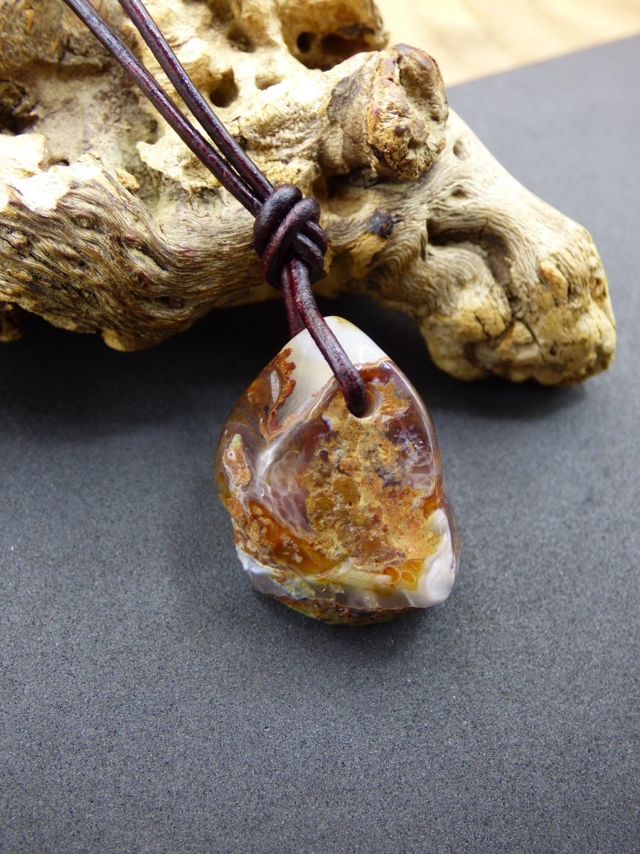 Feuerachat Mexiko ~ Edelstein Kette HIPPIE GOA Boho Ethno Natur Heilstein Rarität Kristalle Schmuck Anhänger braun Natur Stein Geschenk - Art of Nature Berlin