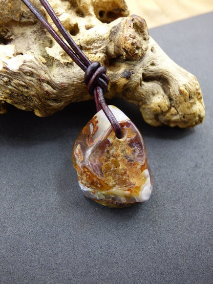 Feuerachat Mexiko ~ Edelstein Kette HIPPIE GOA Boho Ethno Natur Heilstein Rarität Kristalle Schmuck Anhänger braun Natur Stein Geschenk - Art of Nature Berlin