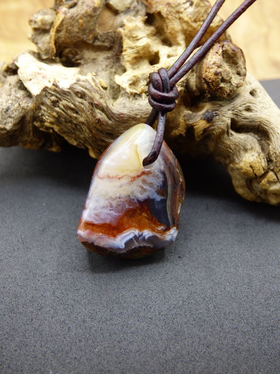 Feuerachat Mexiko ~ Edelstein Kette HIPPIE GOA Boho Ethno Natur Heilstein Rarität Kristalle Schmuck Anhänger braun Natur Stein Geschenk - Art of Nature Berlin