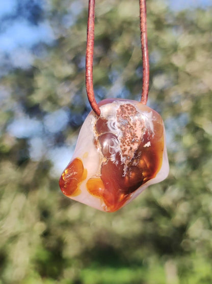 Feuerachat Mexiko *opalisierend* ~ Edelstein Kette HIPPIE GOA Boho Ethno Natur Heilstein Rarität Kristalle Schmuck Anhänger braun Geschenk - Art of Nature Berlin