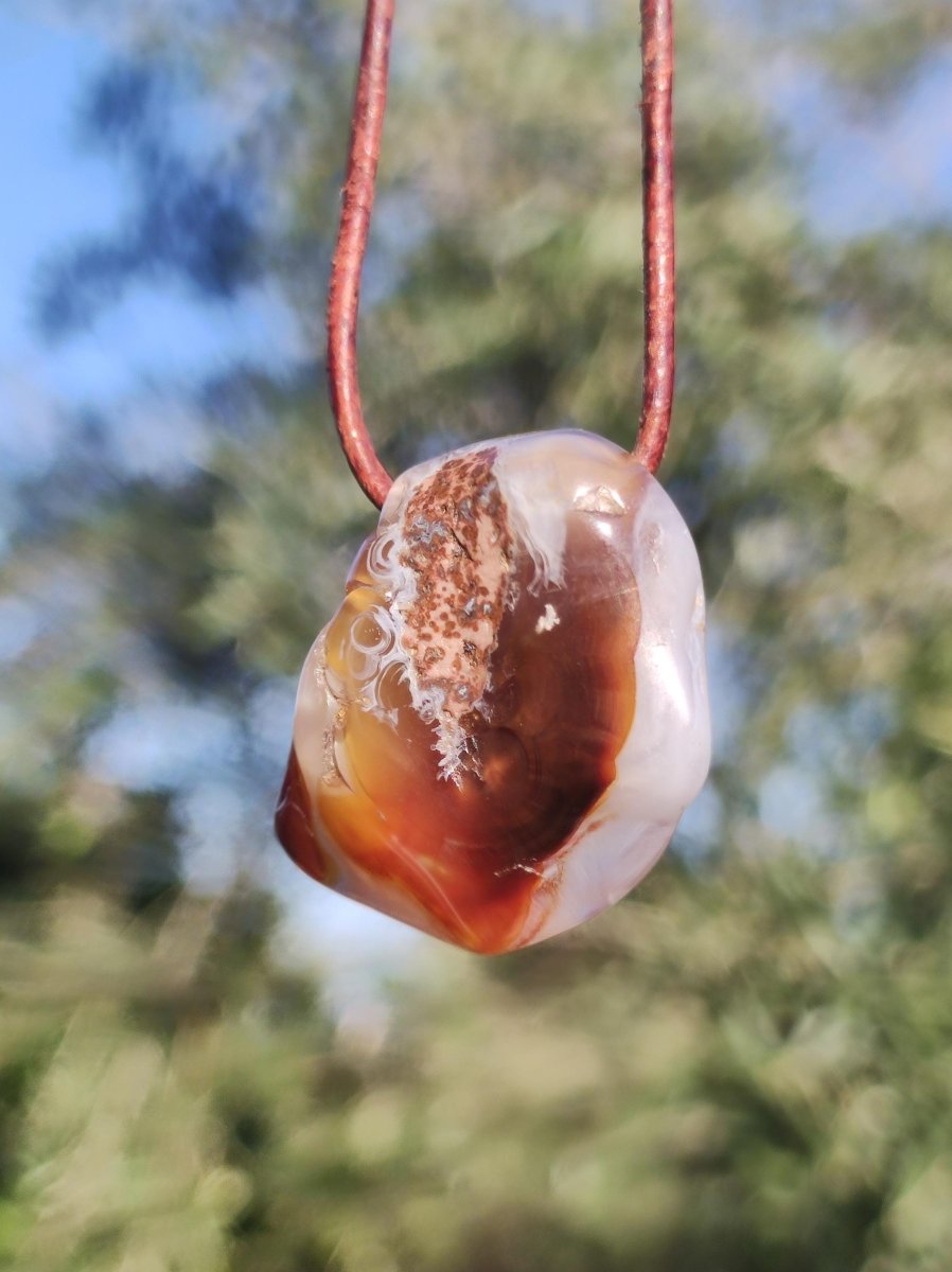 Feuerachat Mexiko *opalisierend* ~ Edelstein Kette HIPPIE GOA Boho Ethno Natur Heilstein Rarität Kristalle Schmuck Anhänger braun Geschenk - Art of Nature Berlin