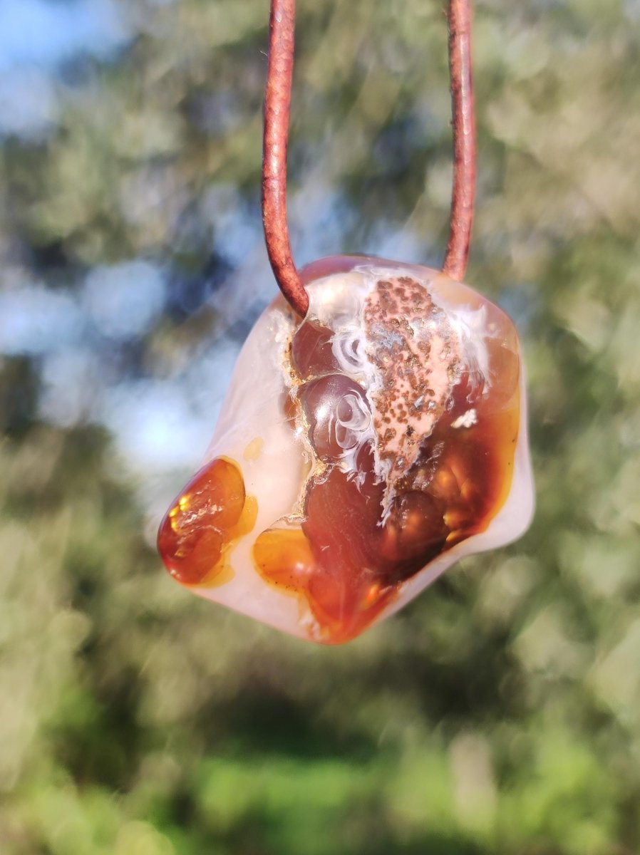 Feuerachat Mexiko *opalisierend* ~ Edelstein Kette HIPPIE GOA Boho Ethno Natur Heilstein Rarität Kristalle Schmuck Anhänger braun Geschenk - Art of Nature Berlin