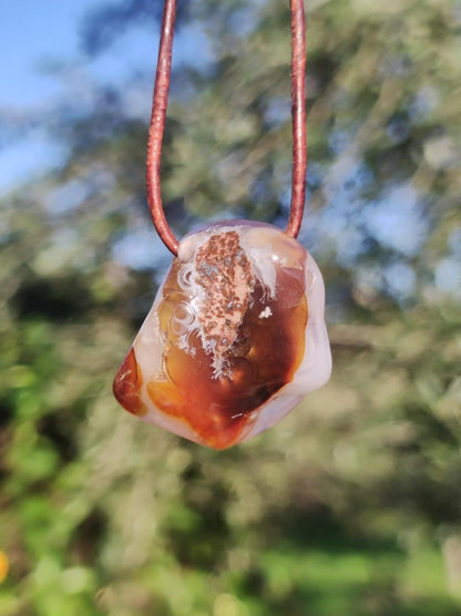 Feuerachat Mexiko *opalisierend* ~ Edelstein Kette HIPPIE GOA Boho Ethno Natur Heilstein Rarität Kristalle Schmuck Anhänger braun Geschenk - Art of Nature Berlin