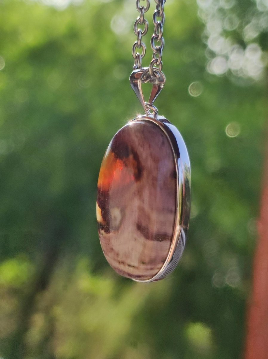 Feueropal Mexiko 925 Sterling Silber - Edelstein Kette rot selten HIPPIE GOA Boho Ethno Nature Heilstein Rarität Geschenk Er Sie Mann Frau - Art of Nature Berlin