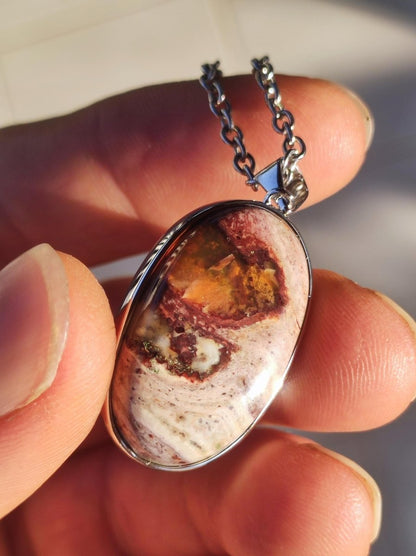 Feueropal Mexiko 925 Sterling Silber - Edelstein Kette rot selten HIPPIE GOA Boho Ethno Nature Heilstein Rarität Geschenk Er Sie Mann Frau - Art of Nature Berlin