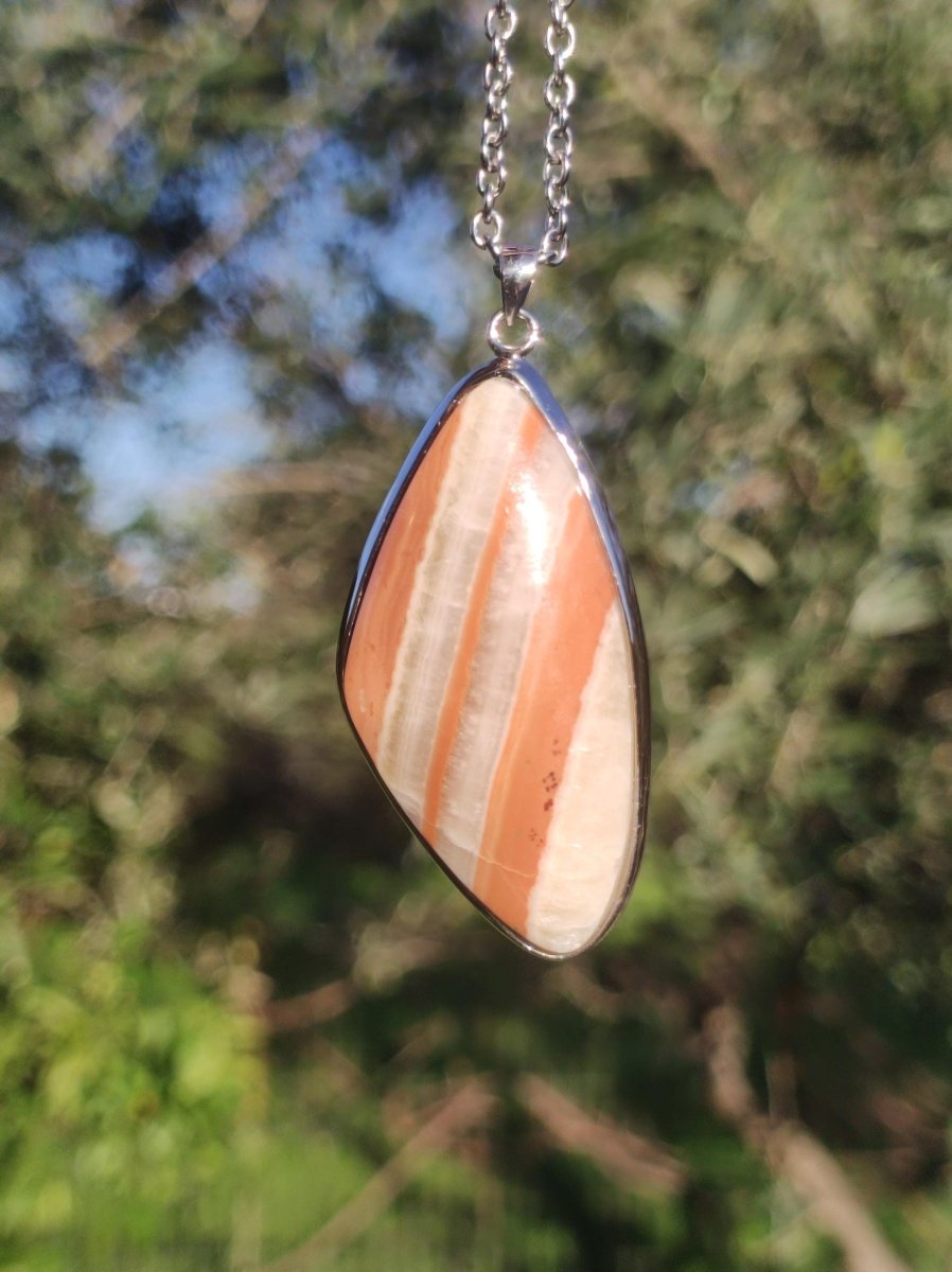 Gelber Aragonit - 925 Silber Edelstein Kette Heilstein Natur Braun Rarität Edel Mann Frau Geschenk Er Sie Freundin Energie Kraft Ruhe Glück - Art of Nature Berlin